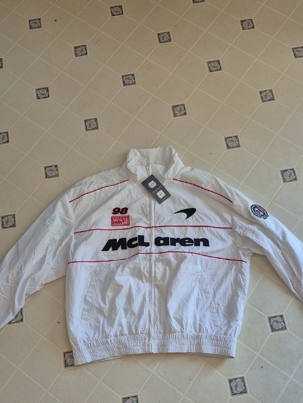 Hollister White McLaren Racing Windbreaker with Red Piping